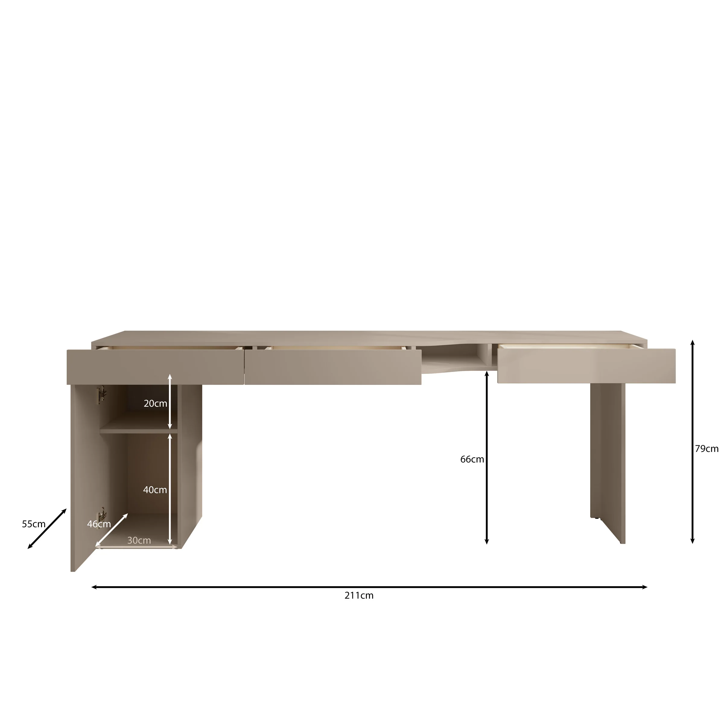 Whenua 2 - Bureau links - Beige - 211x55x79 cm - Image 5