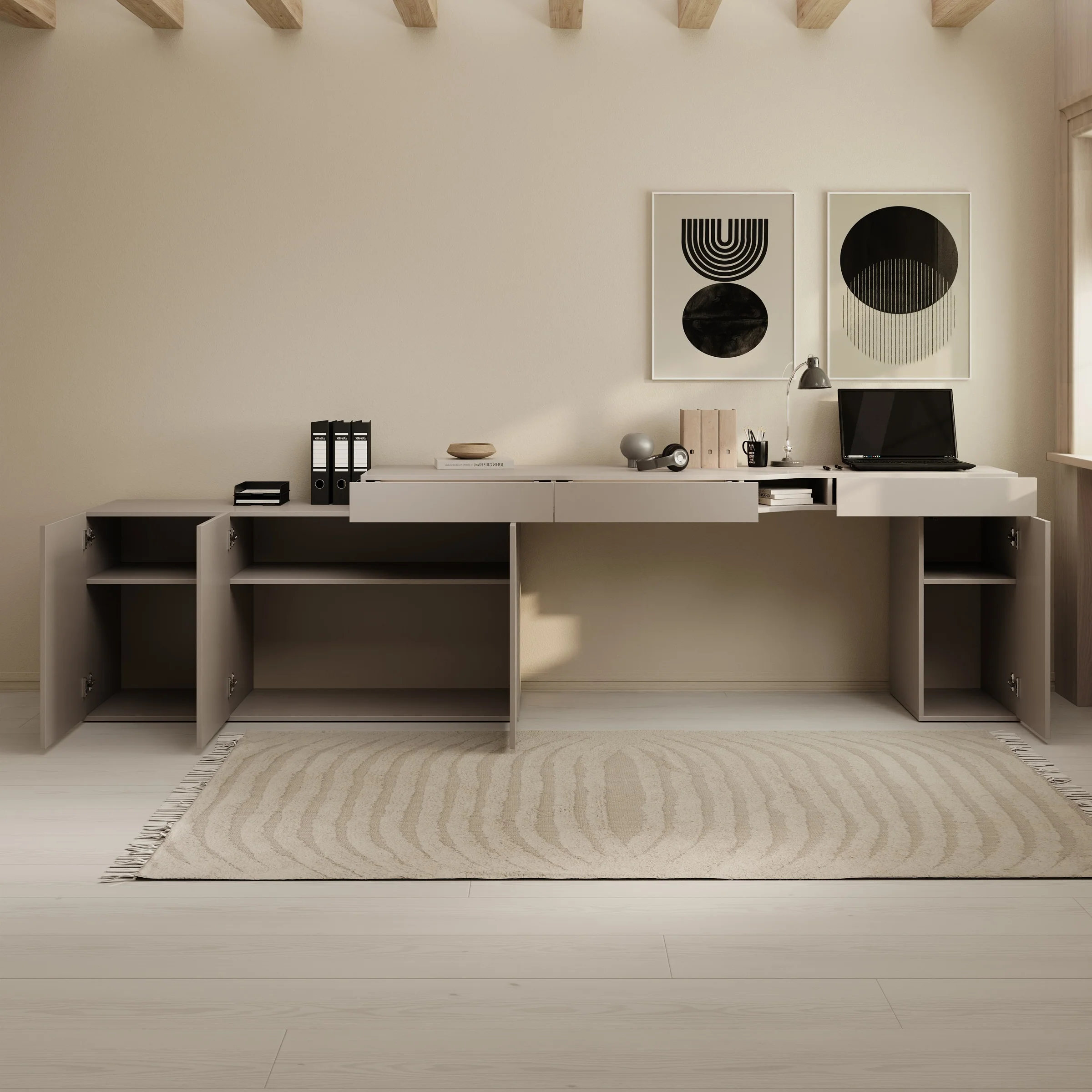 Whenua 3 - Bureau links - Beige - 321x55x79 cm - Image 2