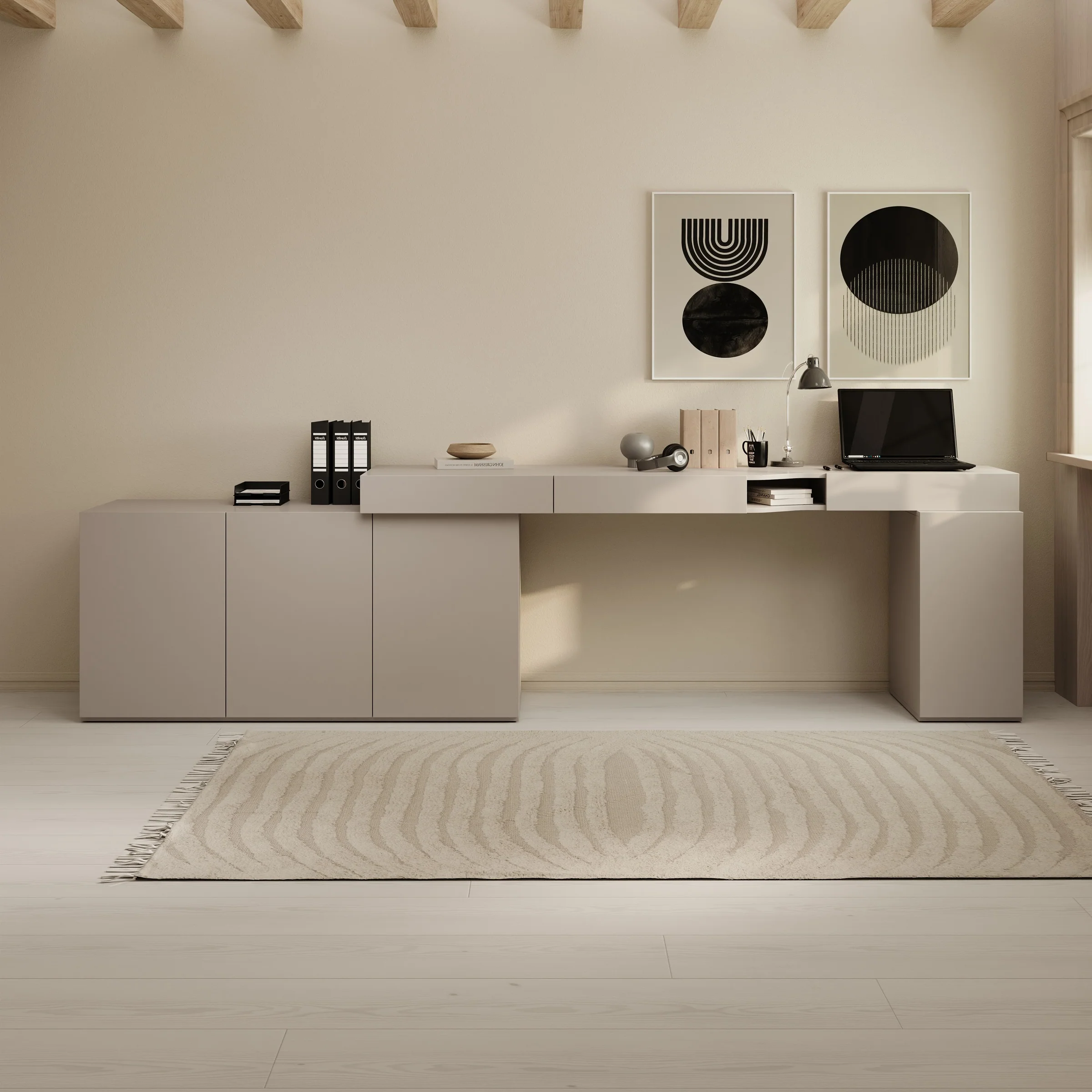 Whenua 3 - Bureau links - Beige - 321x55x79 cm - Image 3