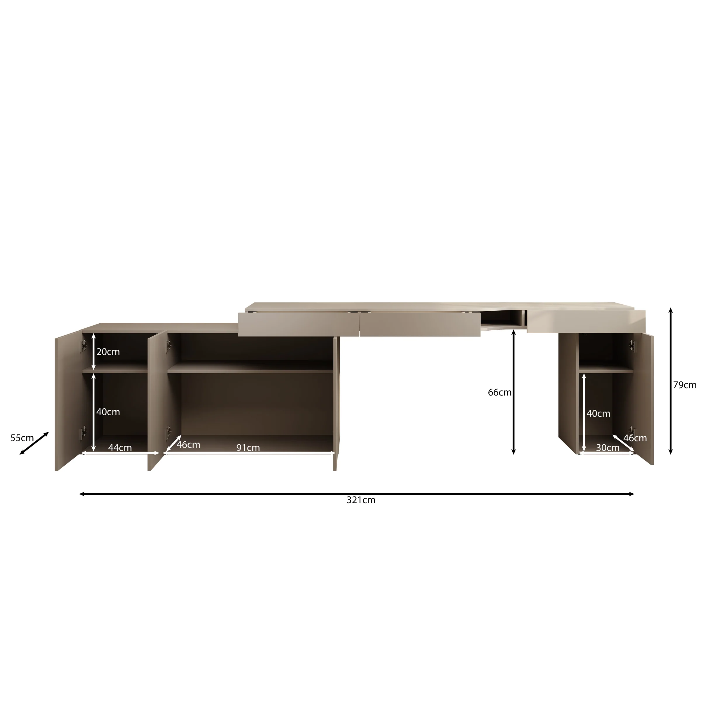 Whenua 3 - Bureau links - Beige - 321x55x79 cm - Image 5