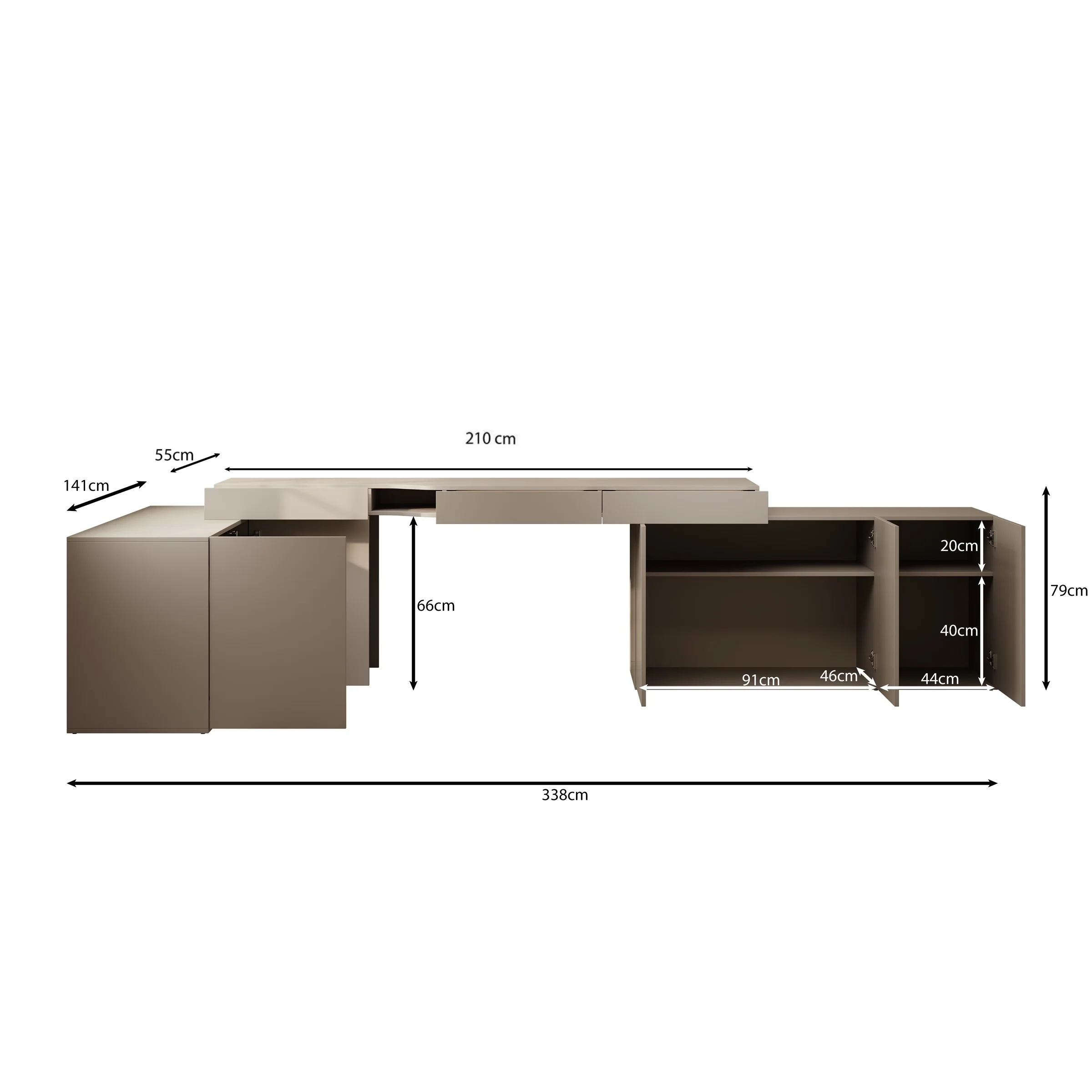 Whenua 4 - Bureau rechts - Beige - 338x141x79 cm - Image 5