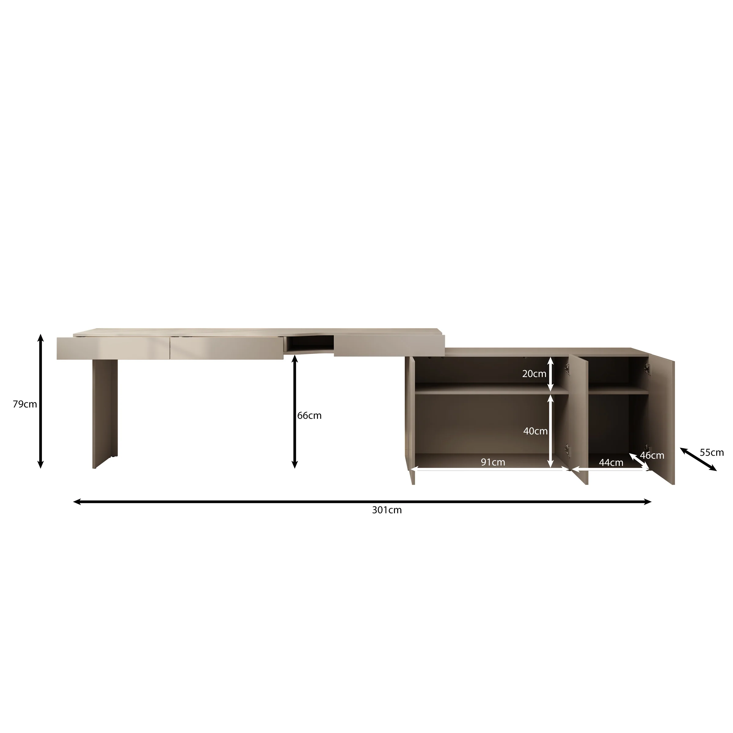 Whenua - Bureau links - Beige - 301x55x79 cm - Image 6