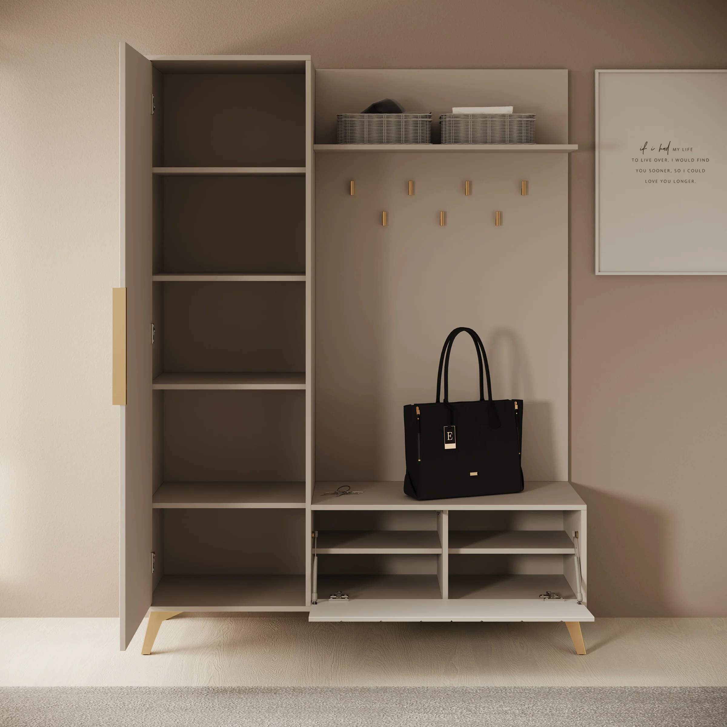 Xiano - Halkast met deur - Beige - 134x40x180 cm - Image 2