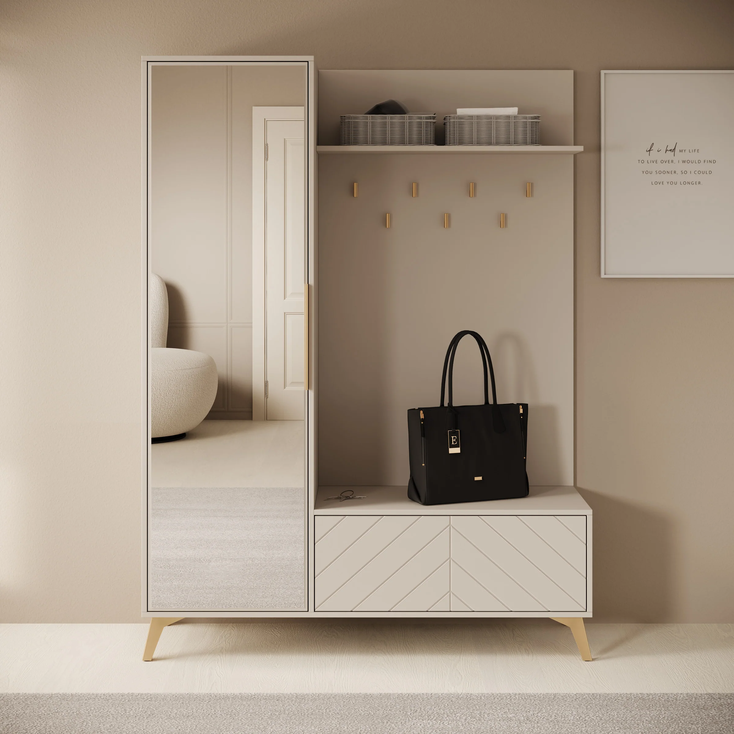 Xiano - Halkast met deur - Beige - 134x40x180 cm - Image 3