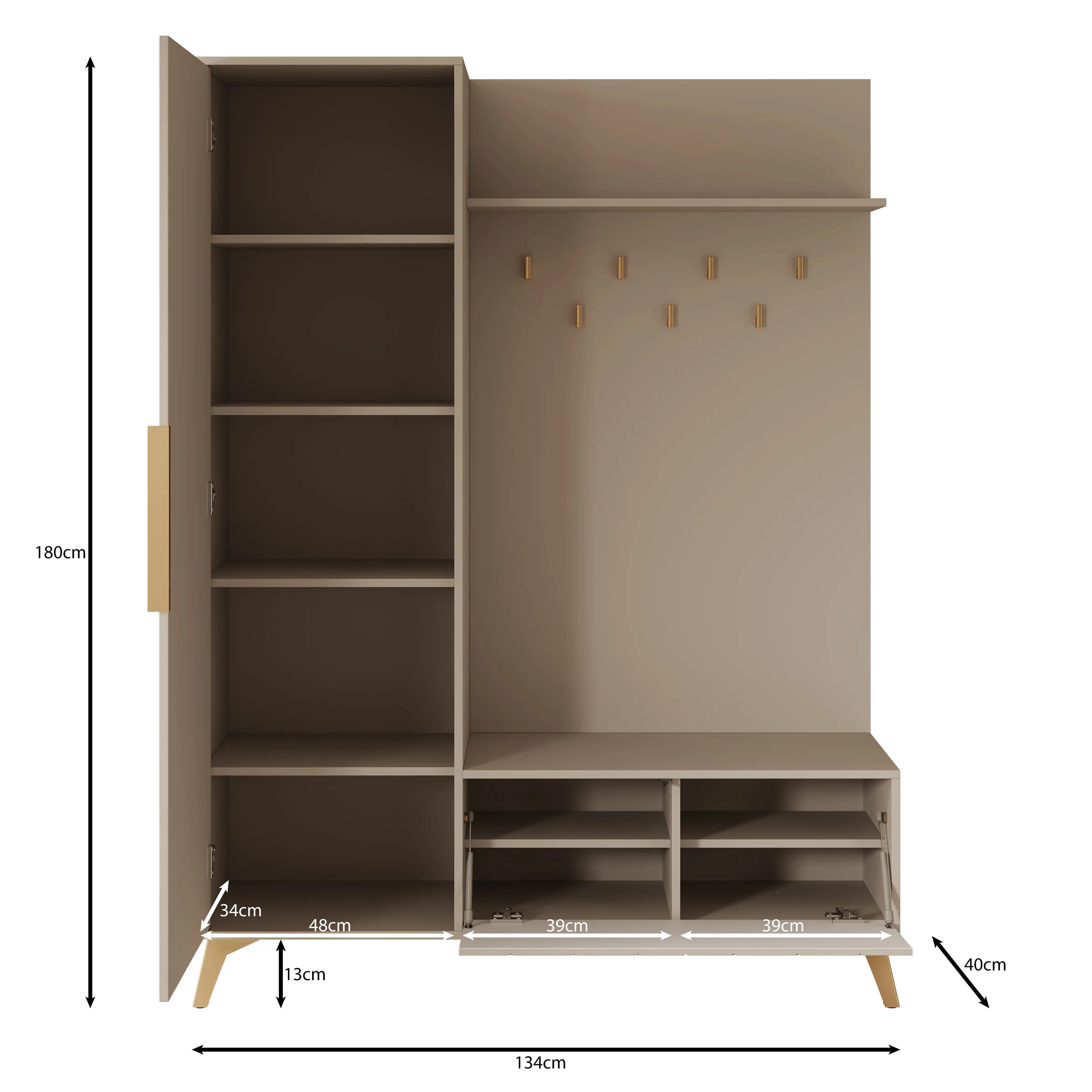 Xiano - Halkast met deur - Beige - 134x40x180 cm - Image 5