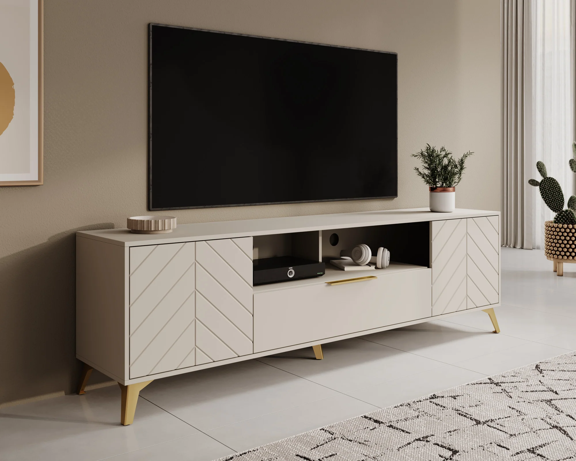 Xiano - TV-Meubel met 2 deuren - Beige - 203 cm