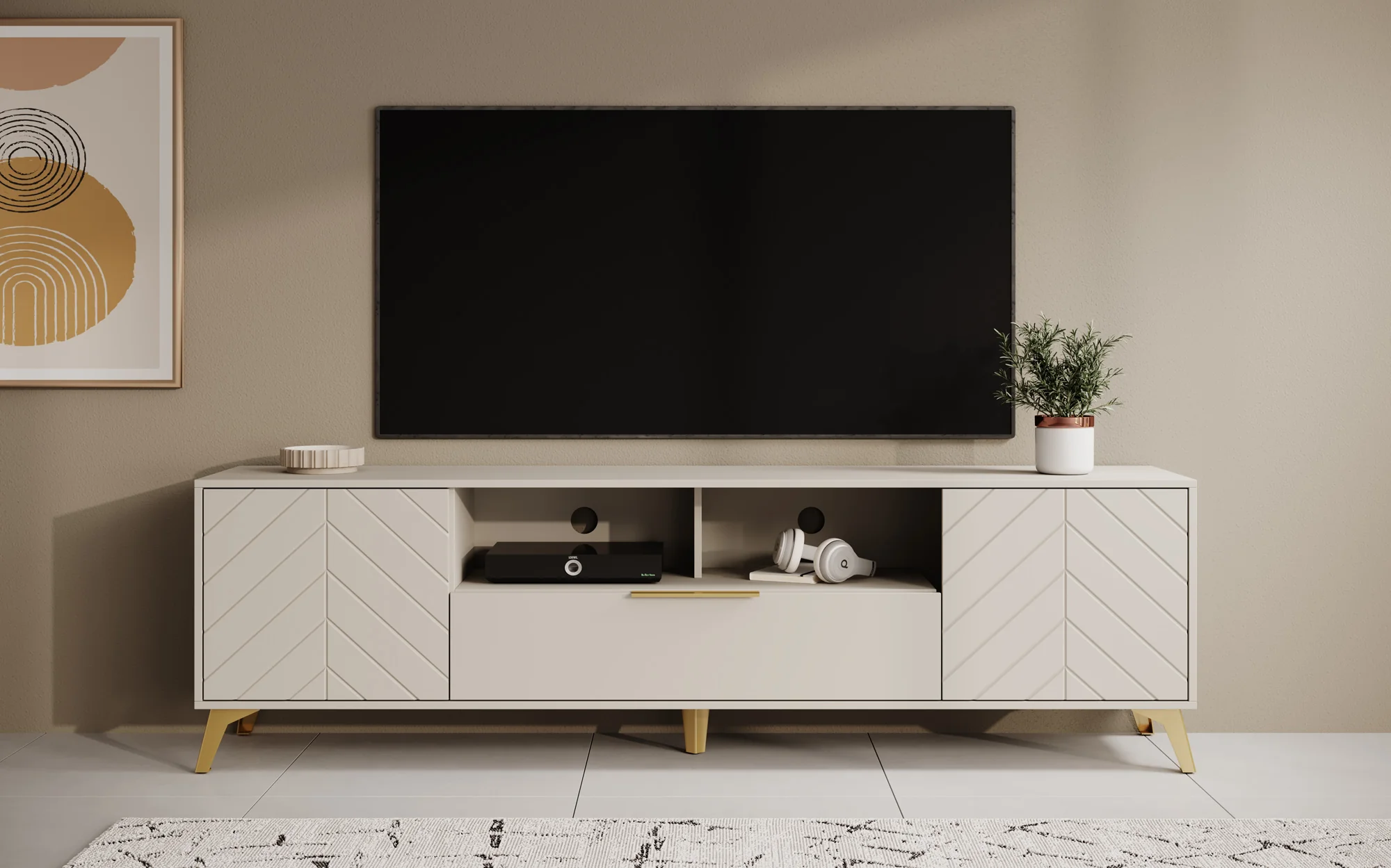 Xiano - TV-Meubel met 2 deuren - Beige - 203 cm - Image 2