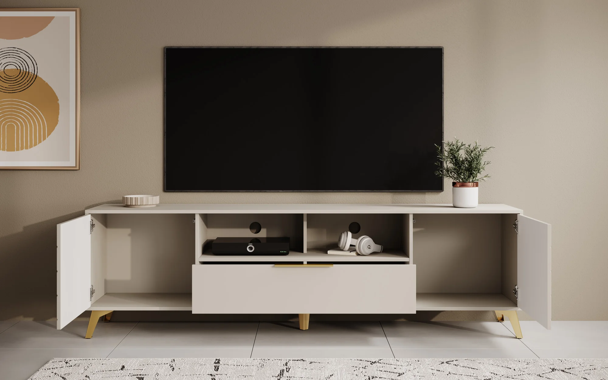 Xiano - TV-Meubel met 2 deuren - Beige - 203 cm - Image 3