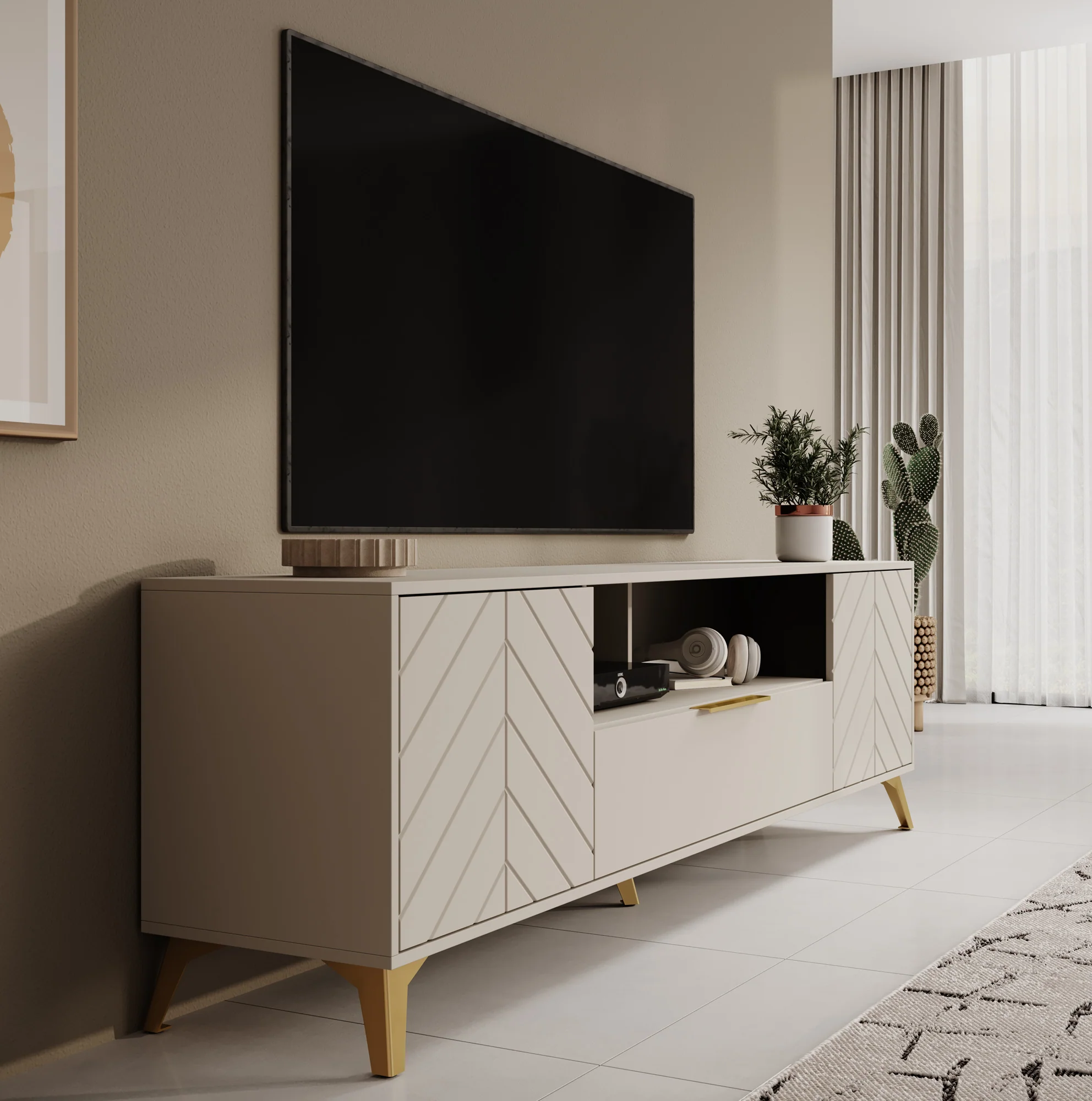 Xiano - TV-Meubel met 2 deuren - Beige - 203 cm - Image 4