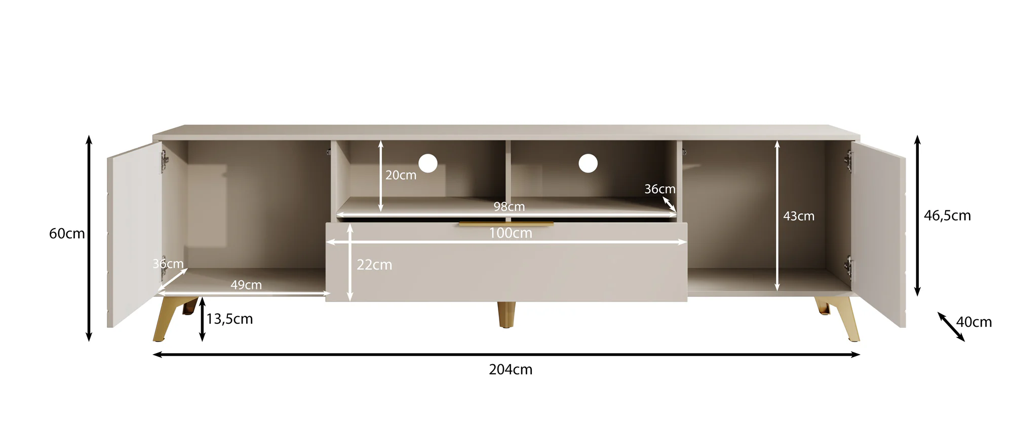 Xiano - TV-Meubel met 2 deuren - Beige - 203 cm - Image 5