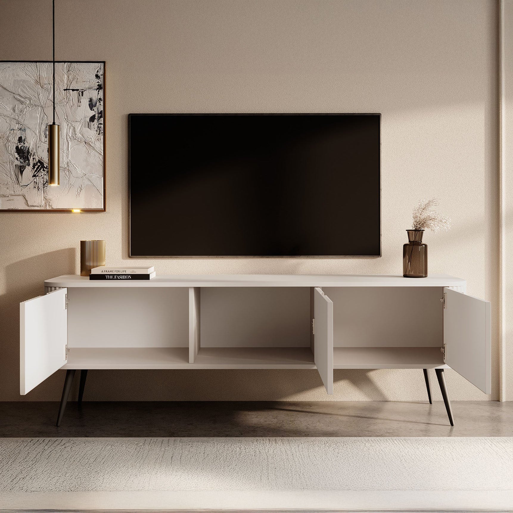 Zakari - TV-Meubel met 3 deuren - Beige - 168 cm - Image 2