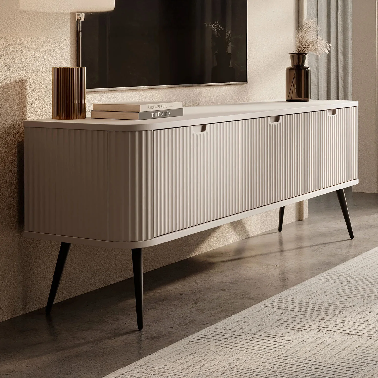 Zakari - TV-Meubel met 3 deuren - Beige - 168 cm - Image 3