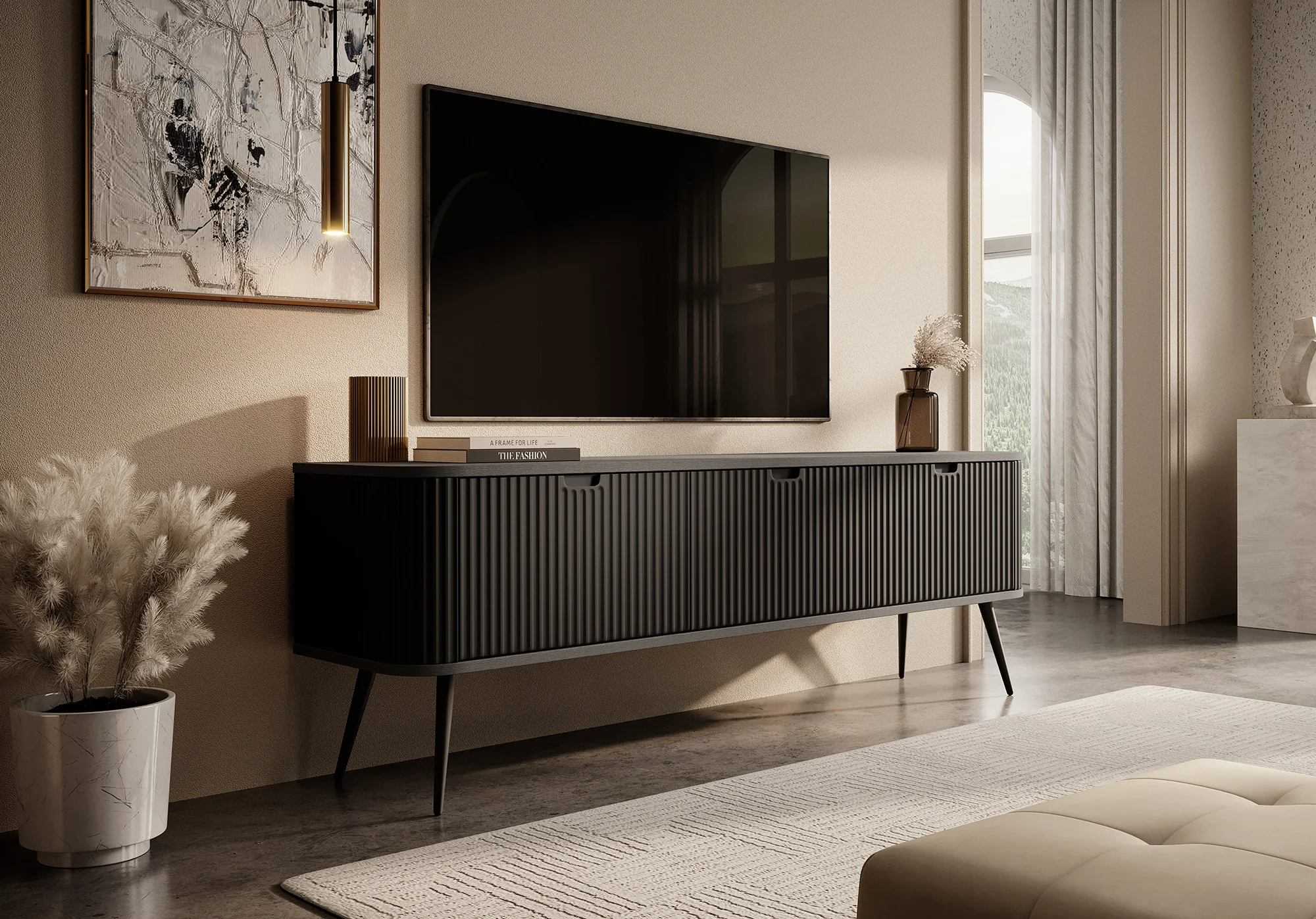 Zakari - TV-Meubel met 3 deuren - Zwart - 168 cm