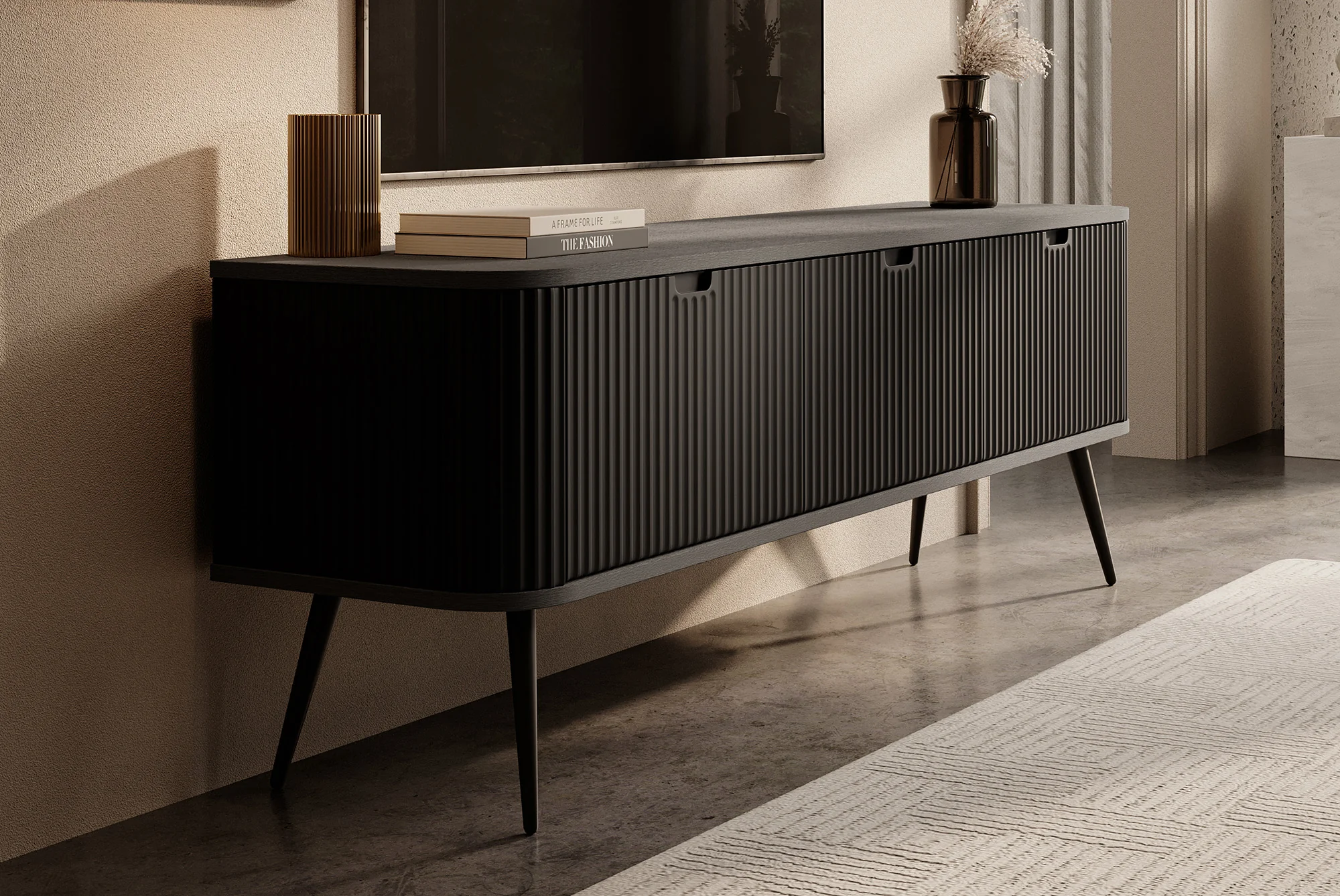 Zakari - TV-Meubel met 3 deuren - Zwart - 168 cm - Image 4
