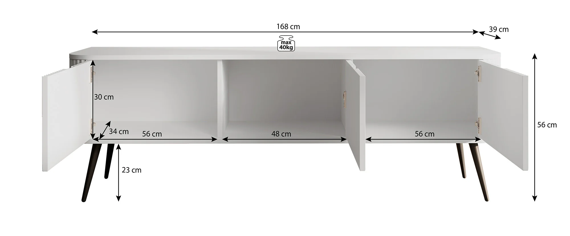 Zakari - TV-Meubel met 3 deuren - Zwart - 168 cm - Image 5