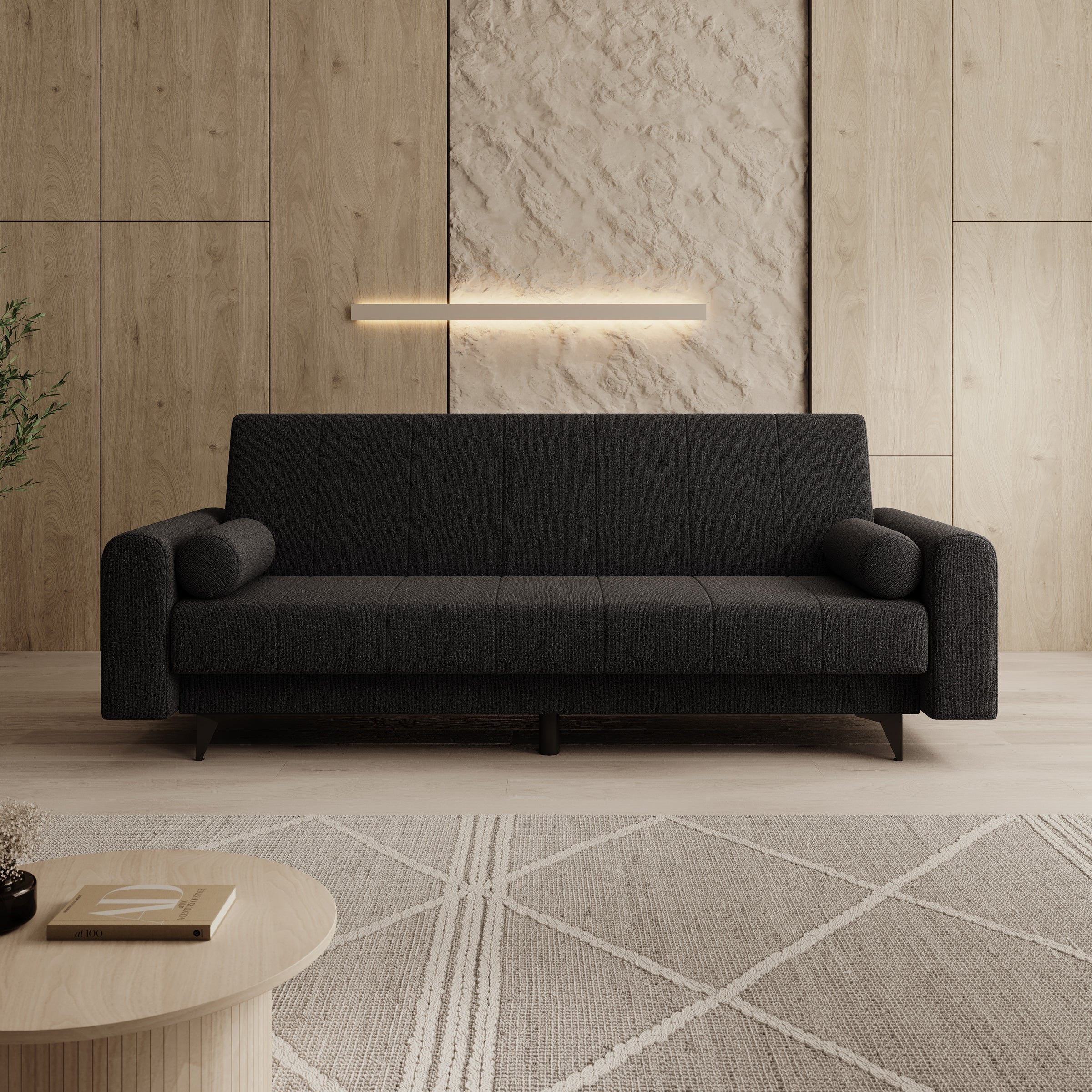 Zenzo - Slaapbank - Stof zwart - 240x91x93 cm - Image 3