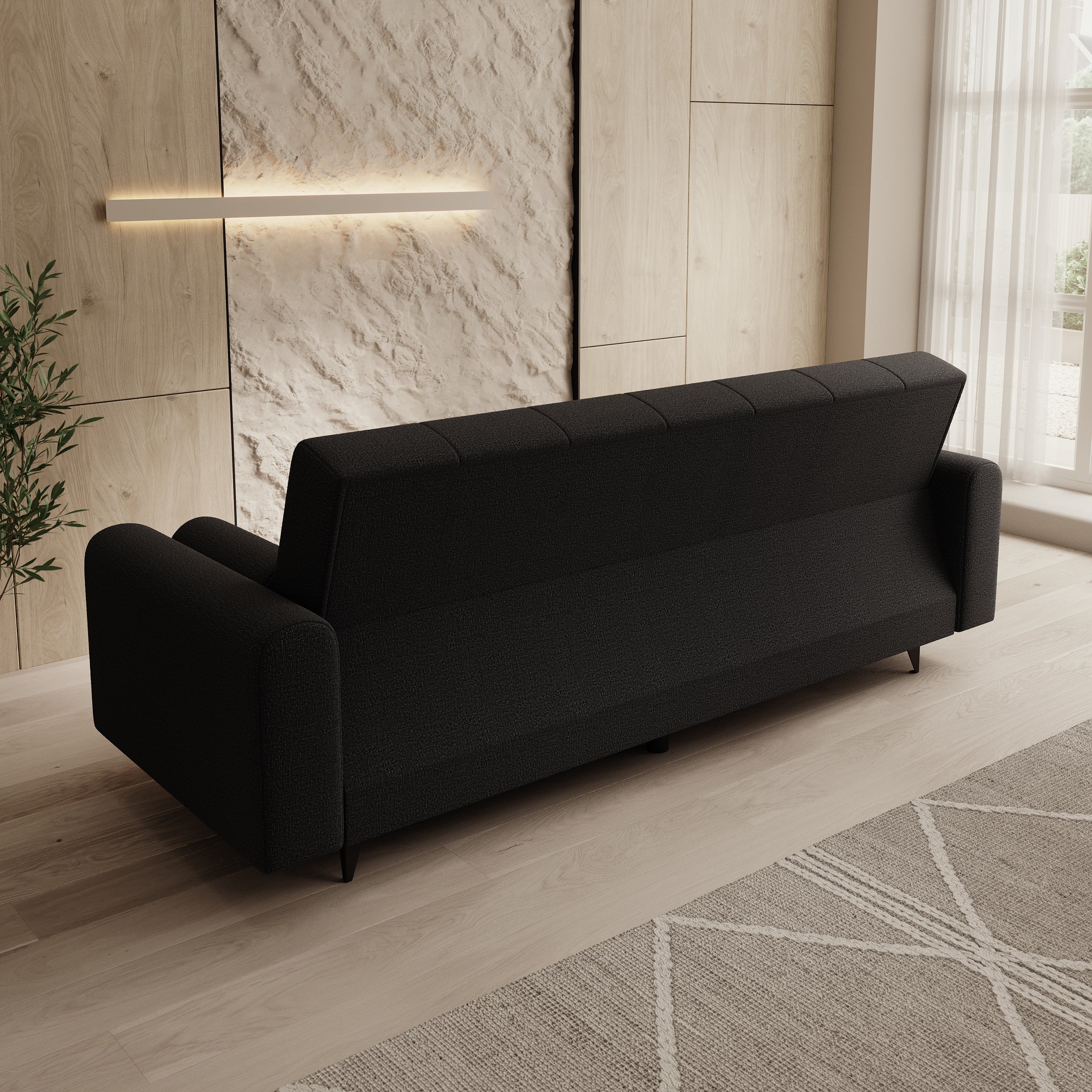 Zenzo - Slaapbank - Stof zwart - 240x91x93 cm - Image 4