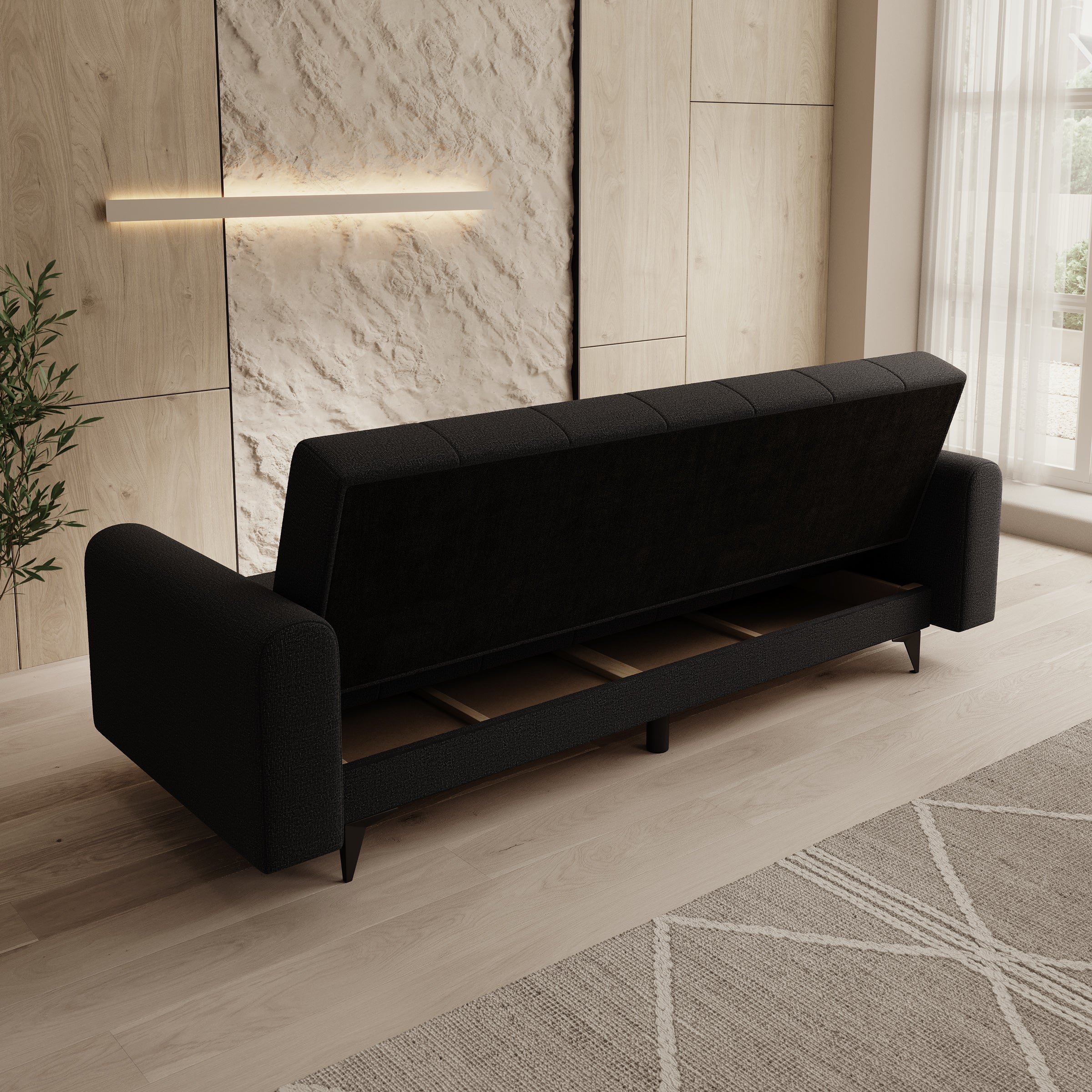 Zenzo - Slaapbank - Stof zwart - 240x91x93 cm - Image 5