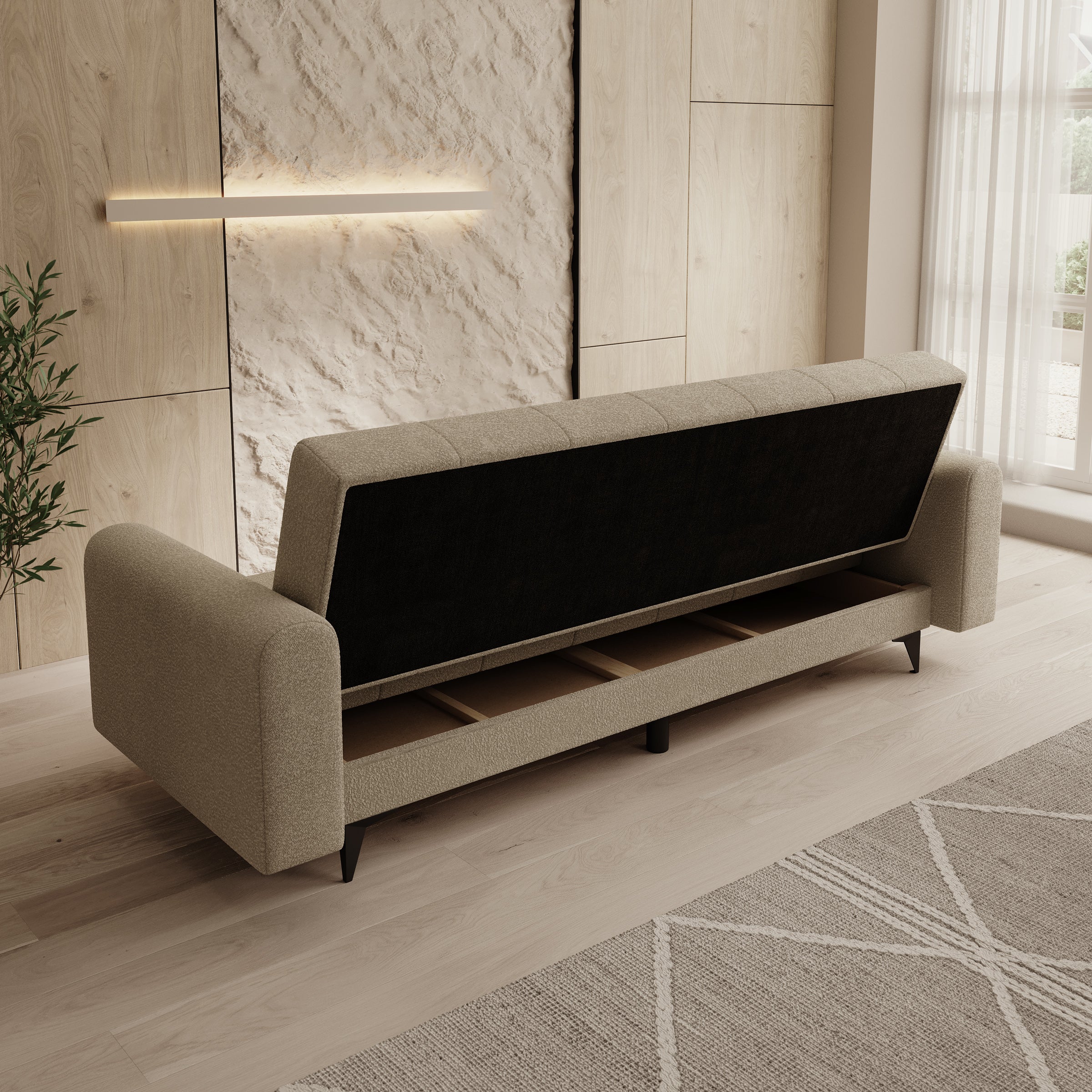 Zenzo - Slaapbank - Teddystof beige - 240x91x93 cm - Image 5
